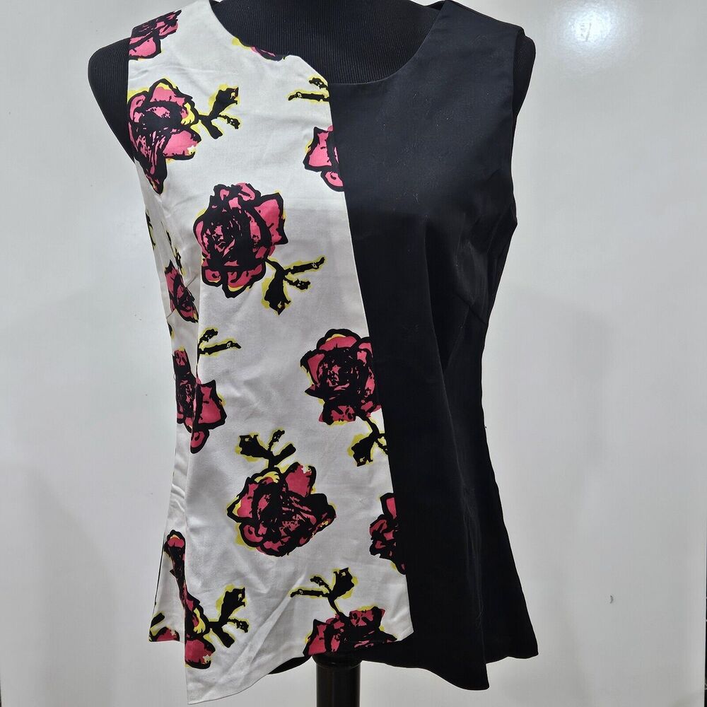 Yaly Couture Custom Tailored Top Medium Asymmetrical Floral Colorblock Artsy